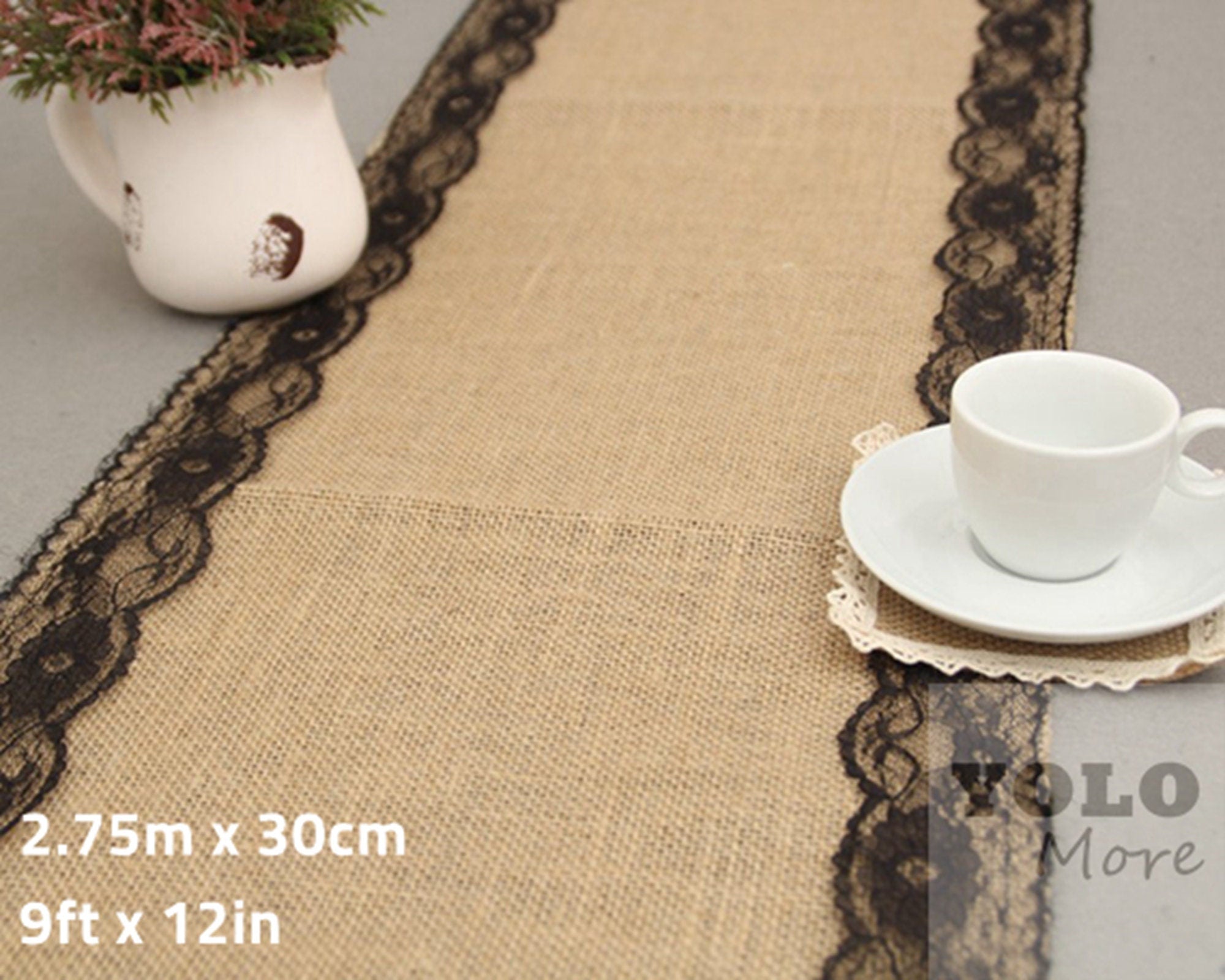 Hessian Burlap Table Runner Decoration Wedding Event Table Decor Natural Hessian Lace Edge Centre Piece Decor