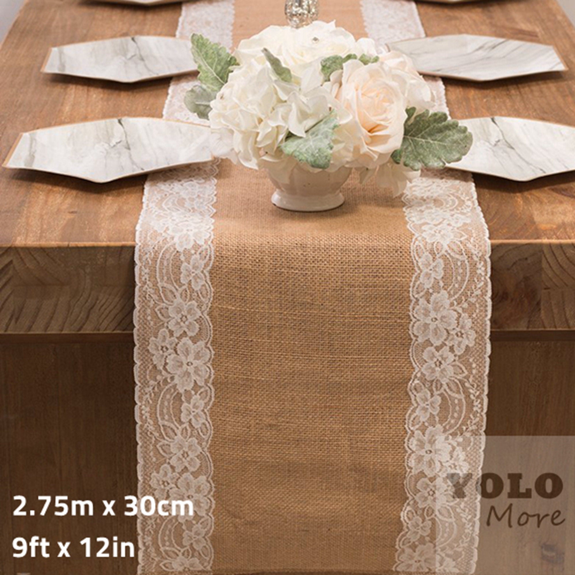 Hessian Burlap Table Runner Decoration Wedding Event Table Decor Natural Hessian Lace Edge Centre Piece Decor