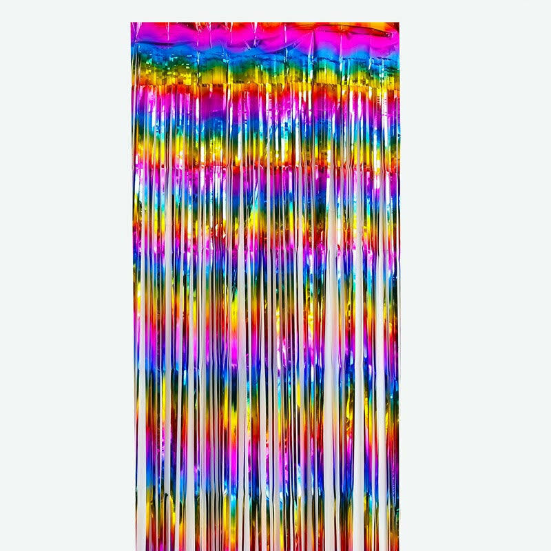 Metallic Tinsel Curtain Foil 1m 2m 3m 4m 5m Backdrop PomPoms Streamers Decor