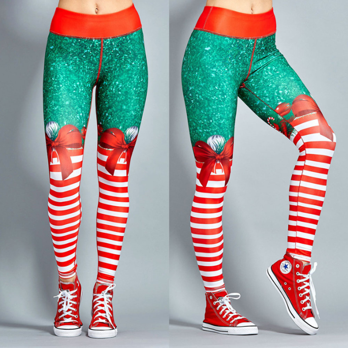 Bows Christmas Leggings XMAS Tights Womens Elastic Snowflake Pants Stocking